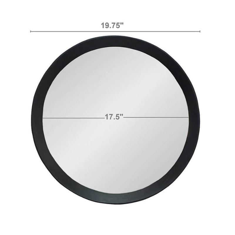 A dimension Image of the 20" Transitional Black Round Hanging Wall Mirror with Solid Mango Wood Frame