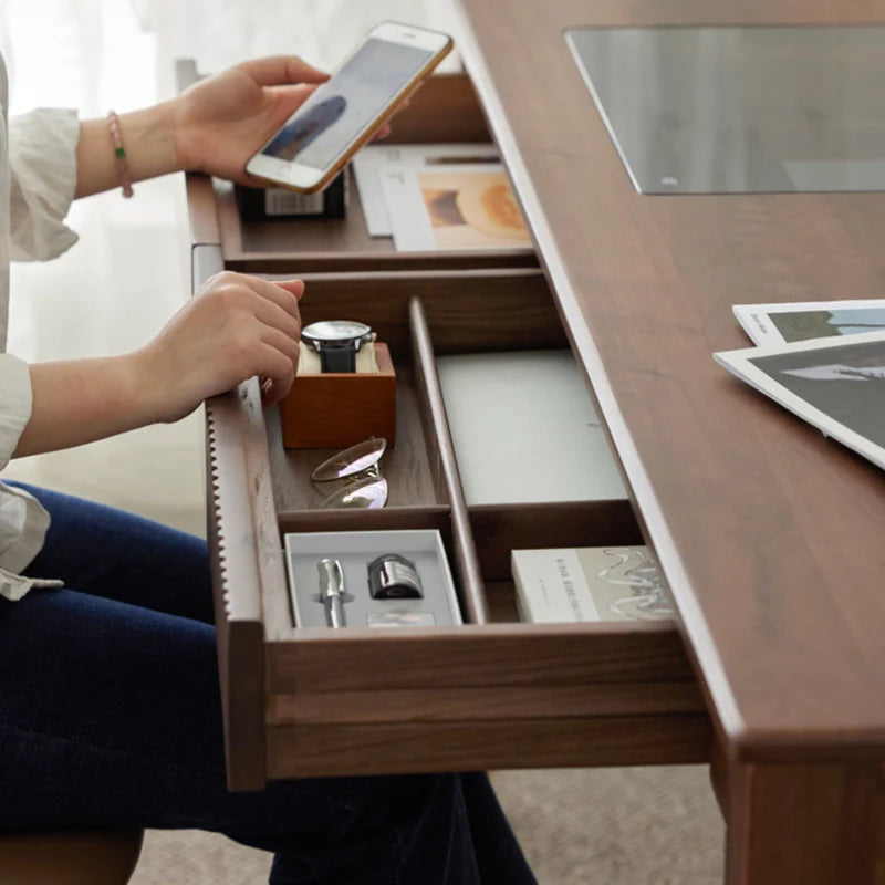 a wood desk with drawers for ample storage 