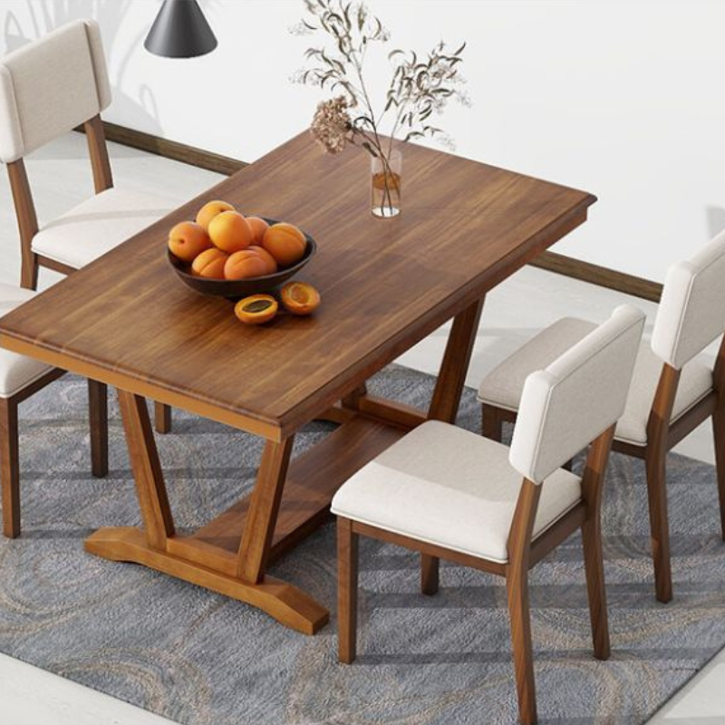 Walnut and Gray Rectangular 5-piece Dining Table Set 