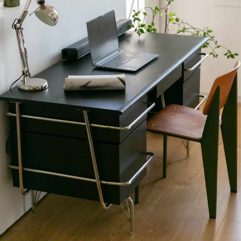 Style three of the black wood office desk with drawers on both sides 
