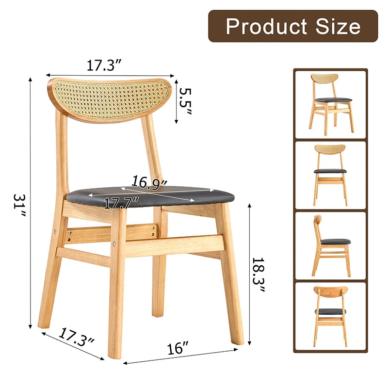 Dimension of solid wood dining chair with faux rattan backrest 