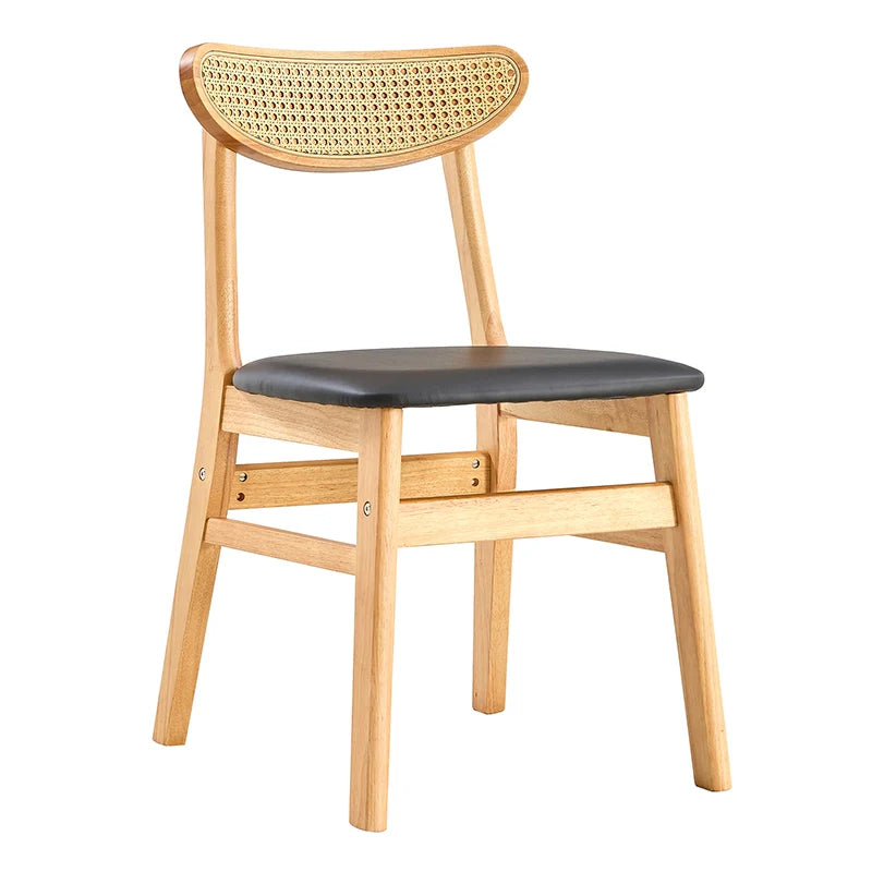 Single solid wood dining chair with its black cushion seat 