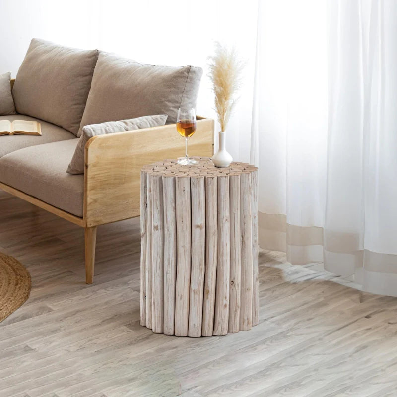 Wood Side Table in White Color adding a rustic feel to a beautiful interior