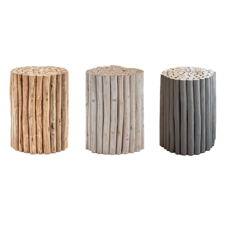 Wood side tables in natural, white and grey. 