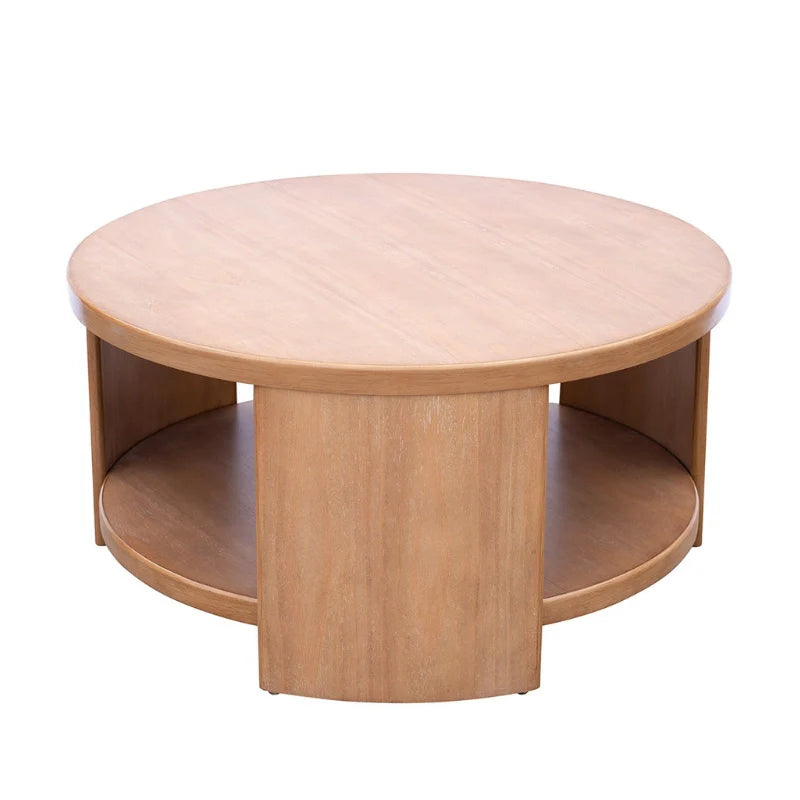 Wood Round Coffee Table with Rubberwood veneer surface in Natural wood color