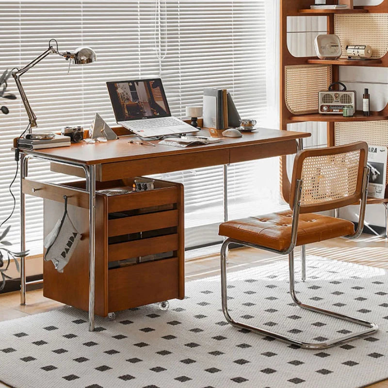 Wood and Metal desk in a cozy office setting