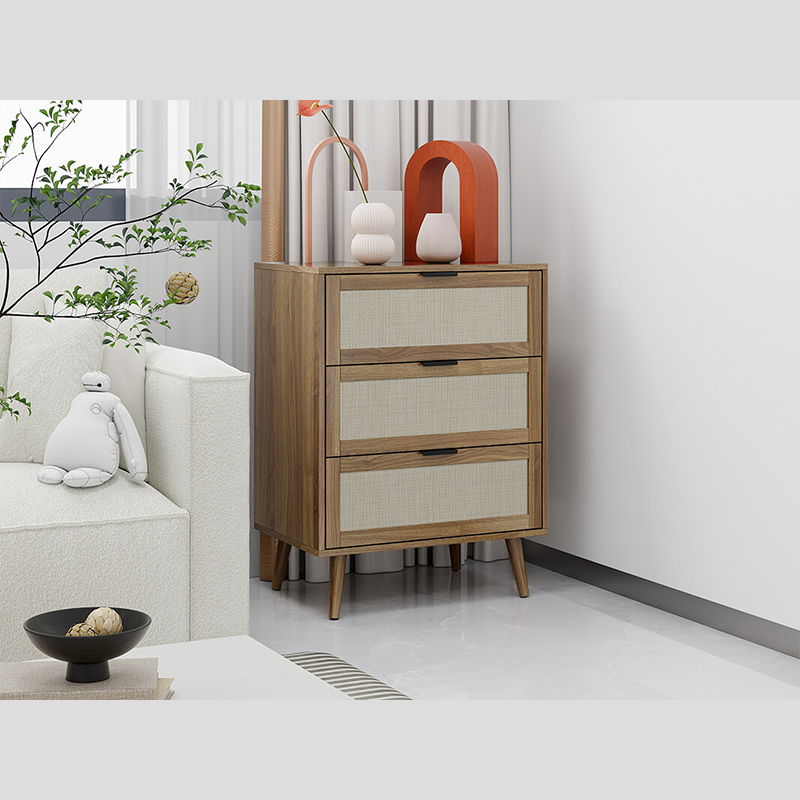 Modern Walnut Particle Board 3-Drawer Cabinet