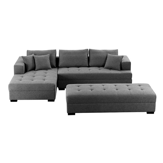 Dark Grey Tufted Fabric Sectional Sofa