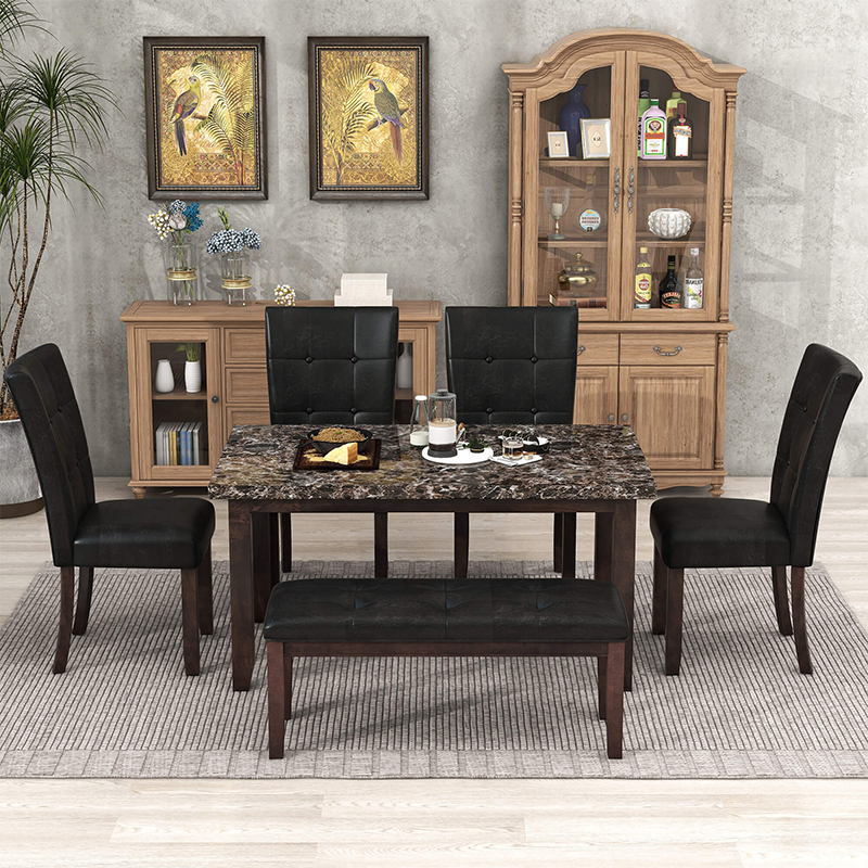 Black Faux Marble Dining Table Set