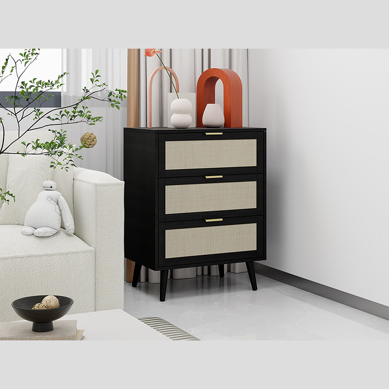 Black Engineered Rattan Particle Board Cabinet