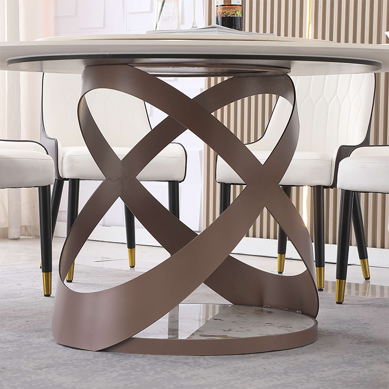 Sintered Stone Metal Pedestal Dining Table