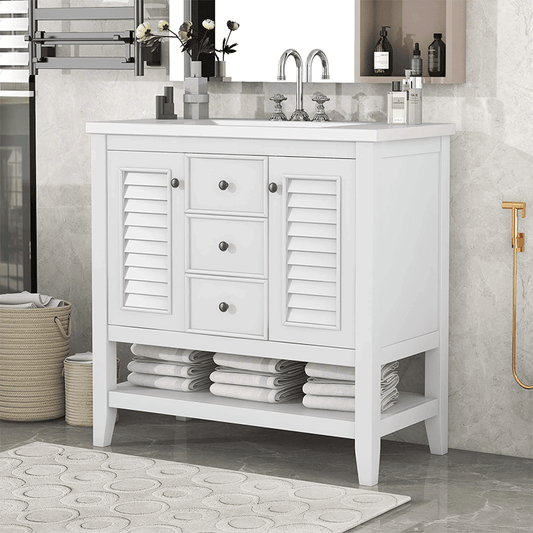 36" White Bathroom Vanity with Cabinet