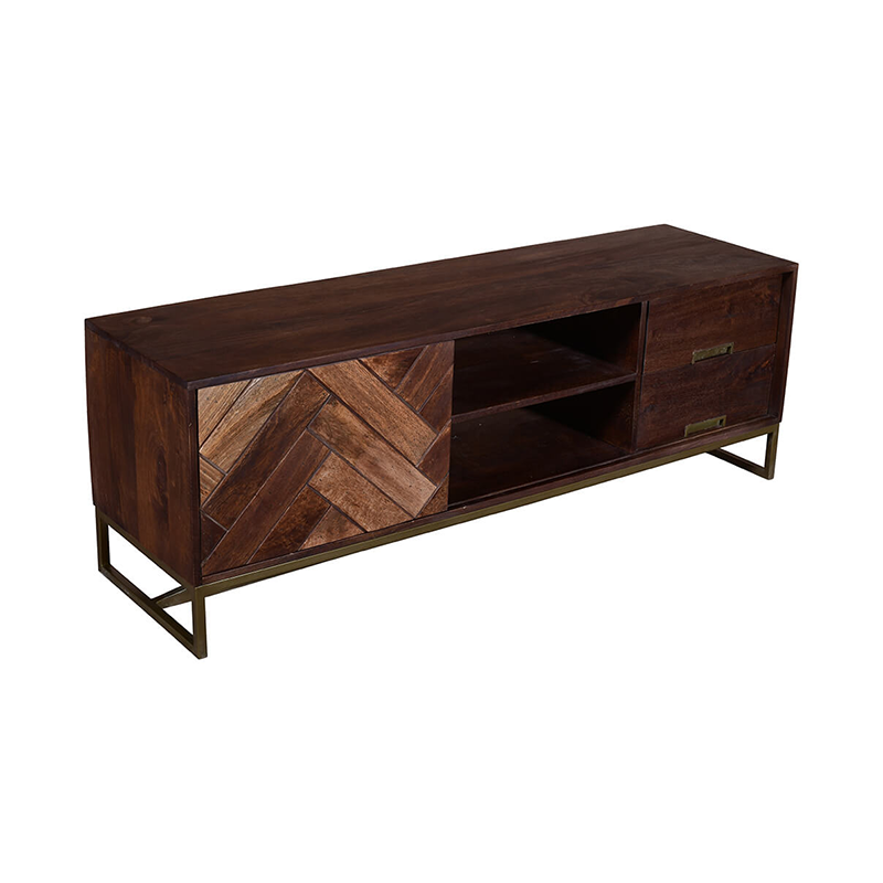 63" Brown Mango Wood TV Cabinet Console 