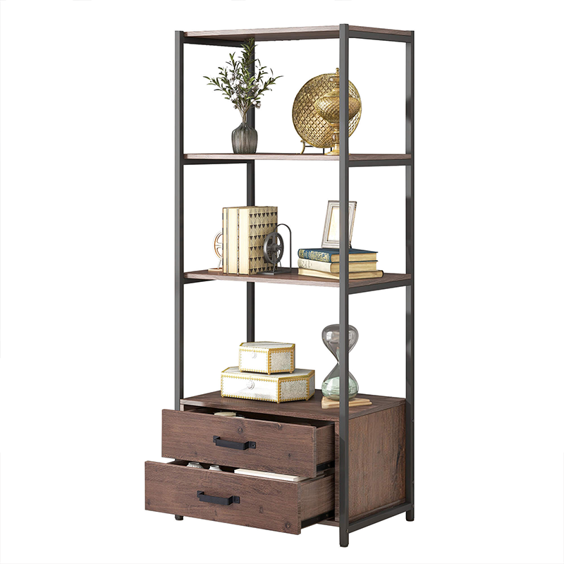 Simple Industrial Brown 4-Tier Bookshelf