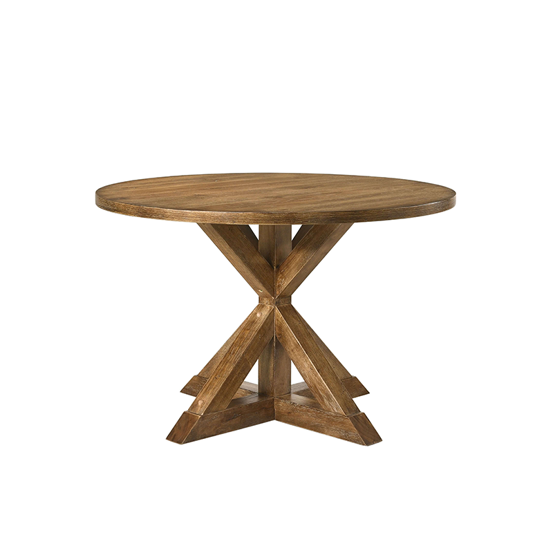 Round Pedestal Weathered Oak Dining Table