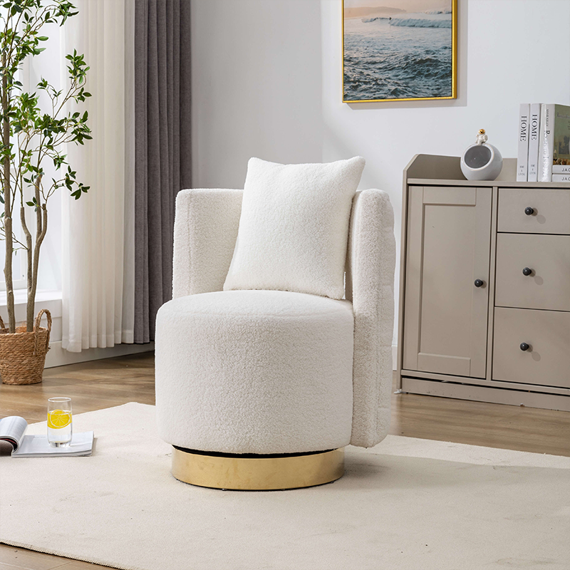 Modern Cream Swivel Accent Barrel Chair