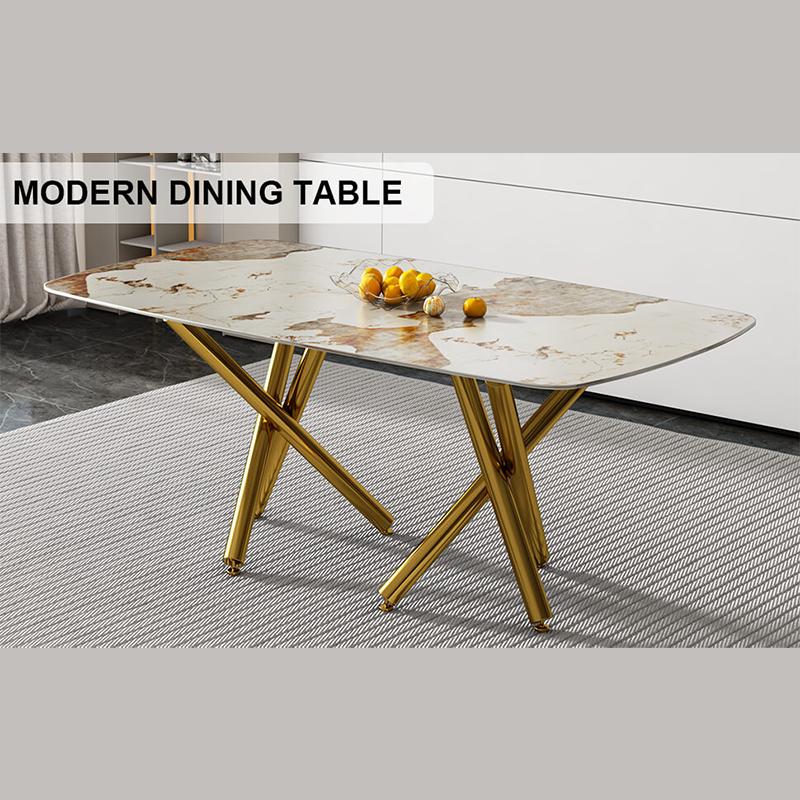 Modern Faux Marble Rectangular Dining Table