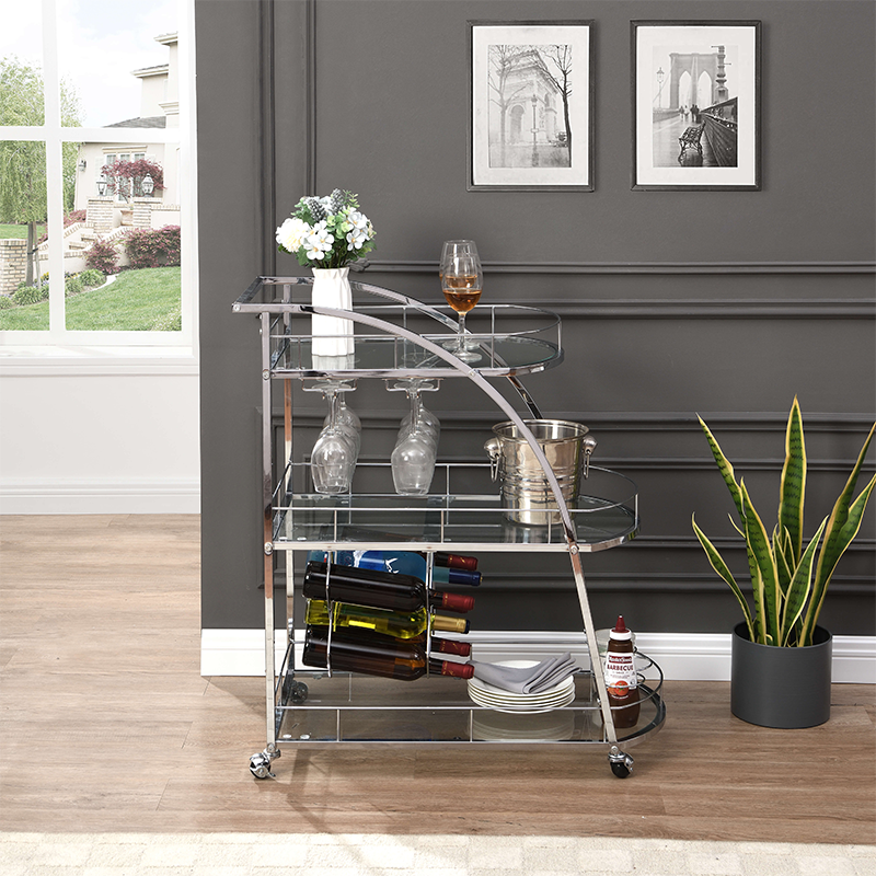 Silver Chrome Finish Mobile Bar Cart