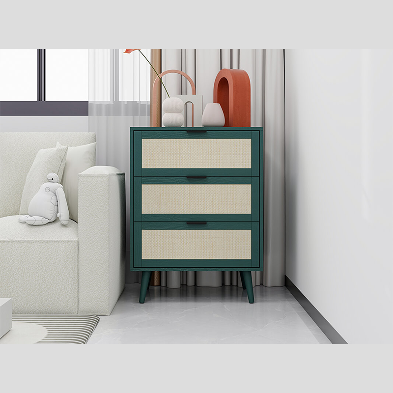 Dark Green Particle Board 3-Drawer Cabinet 