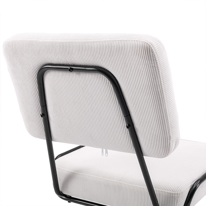 White Upholstered Corduroy Swivel Rolling Chair