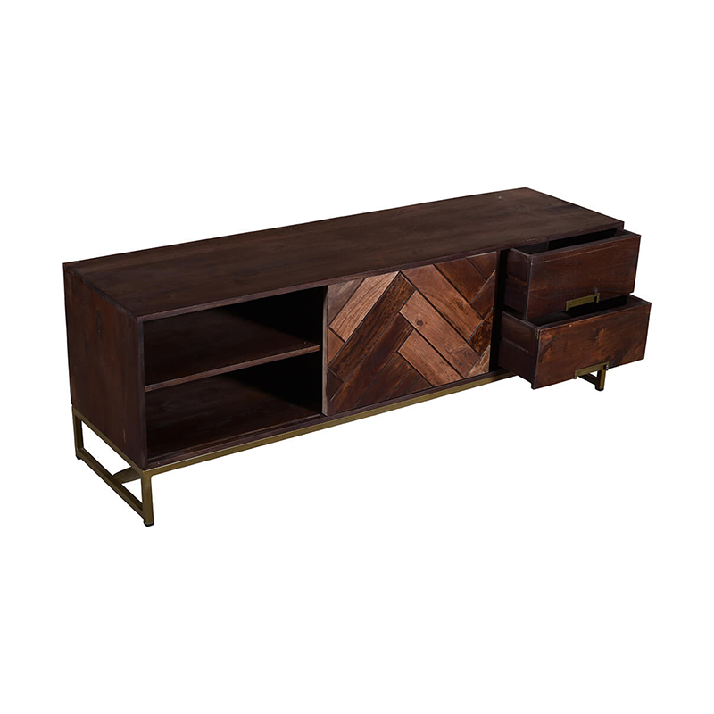 63" Brown Mango Wood TV Cabinet Console 