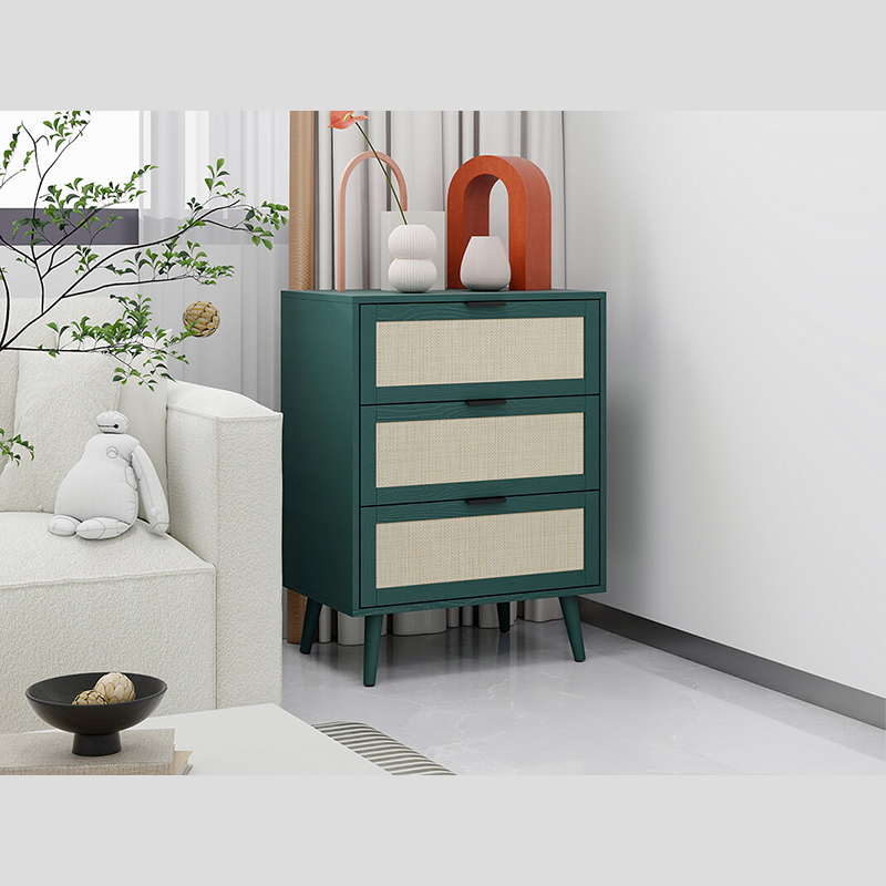 Dark Green Particle Board 3-Drawer Cabinet 