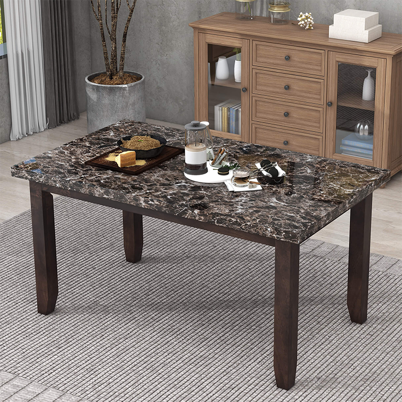 Black Faux Marble Dining Table Set