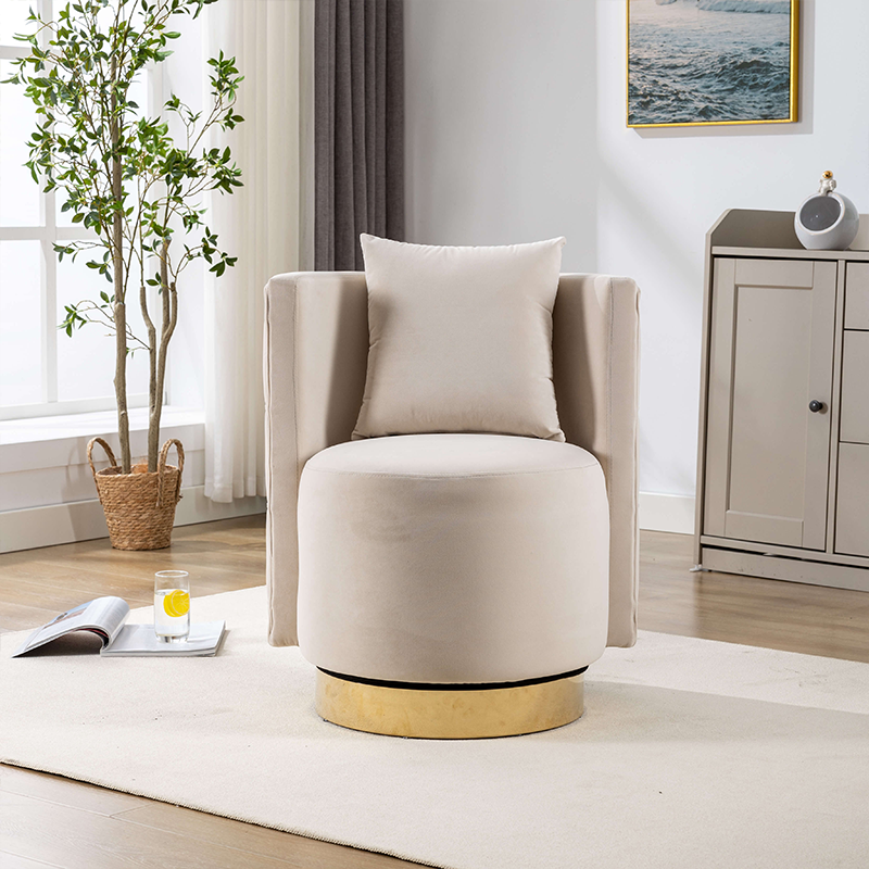 Wide Beige Swivel Accent Barrel Chair