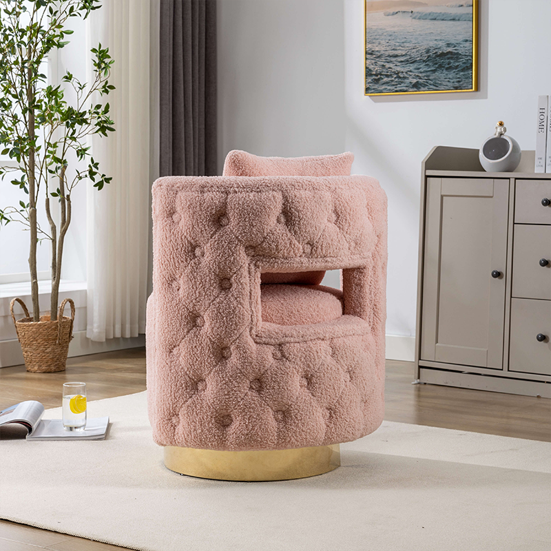 Wide Pink Upholstered Swivel Vanity Stool