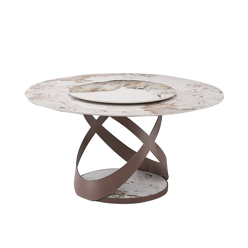 Sintered Stone Metal Pedestal Dining Table