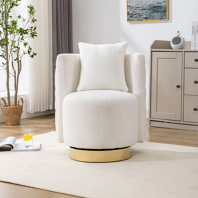 Modern Cream Swivel Accent Barrel Chair