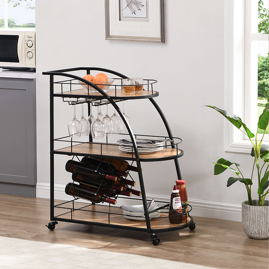 Black Industrial 3-Tier Mobile Bar Cart