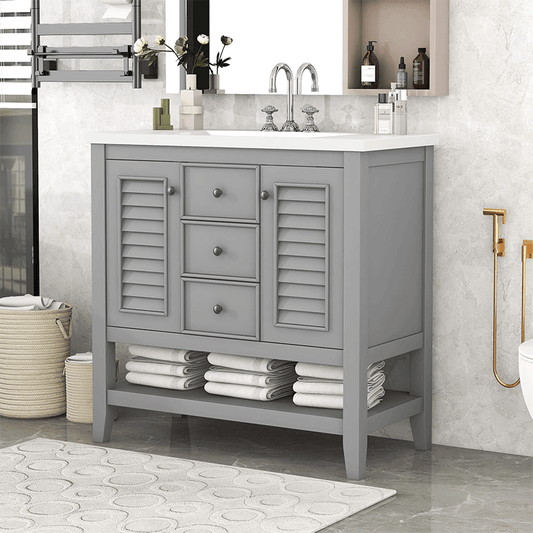 Grey Wooden Bathroom Vanity with Ceramic Basin