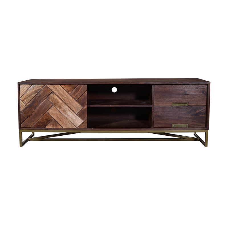 63" Brown Mango Wood TV Cabinet Console 