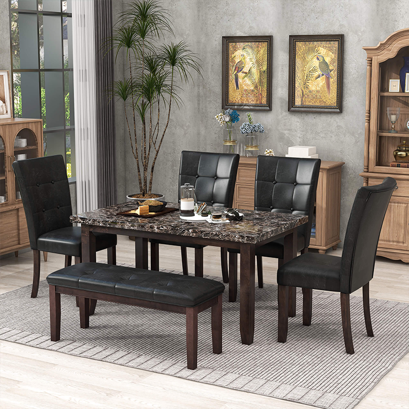 Black Faux Marble Dining Table Set