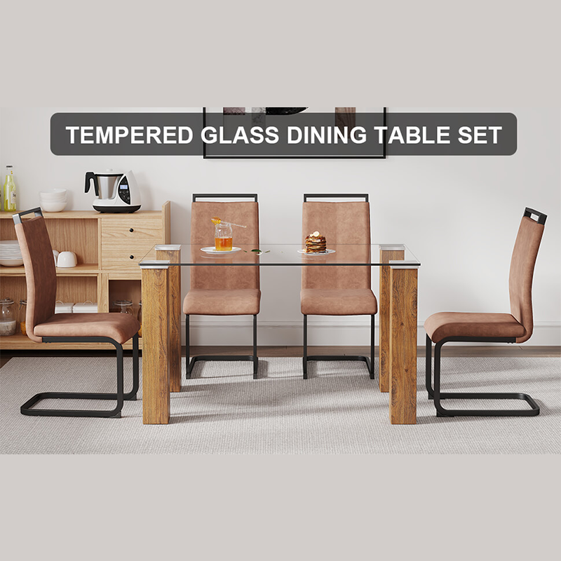 Natural Wood Wash Glass Dining Table