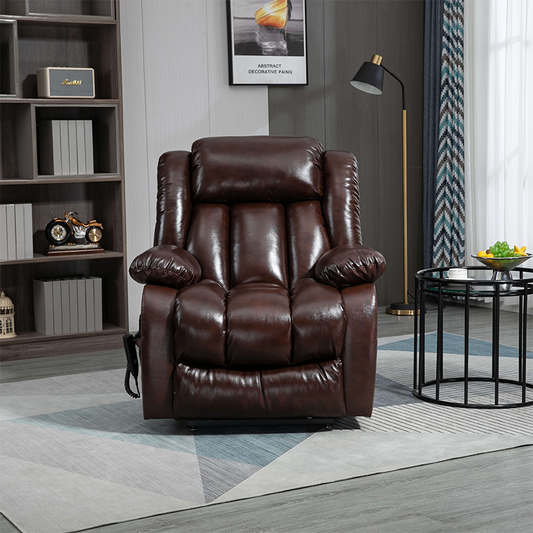 Brown Leather Power Lift Recliner Chair 