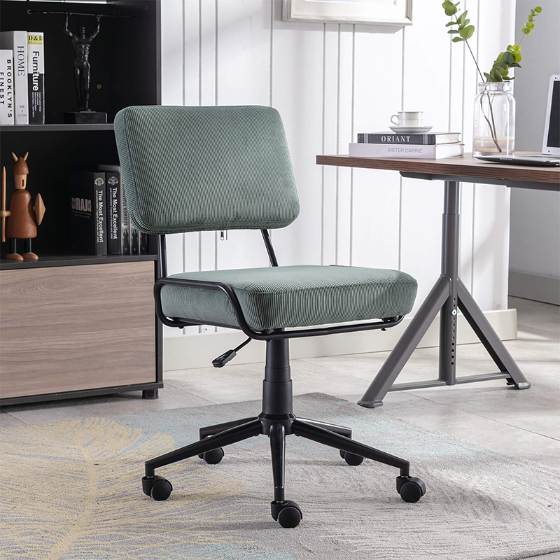 Upholstered Corduroy Armless Swivel Rolling Chair