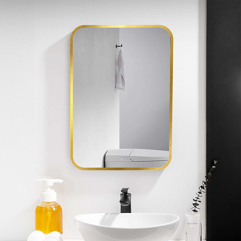 Gold Aluminum Metal Framed Bathroom Mirror