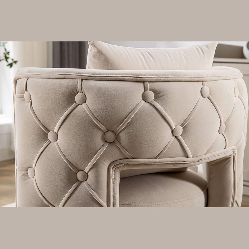 Wide Beige Swivel Accent Barrel Chair