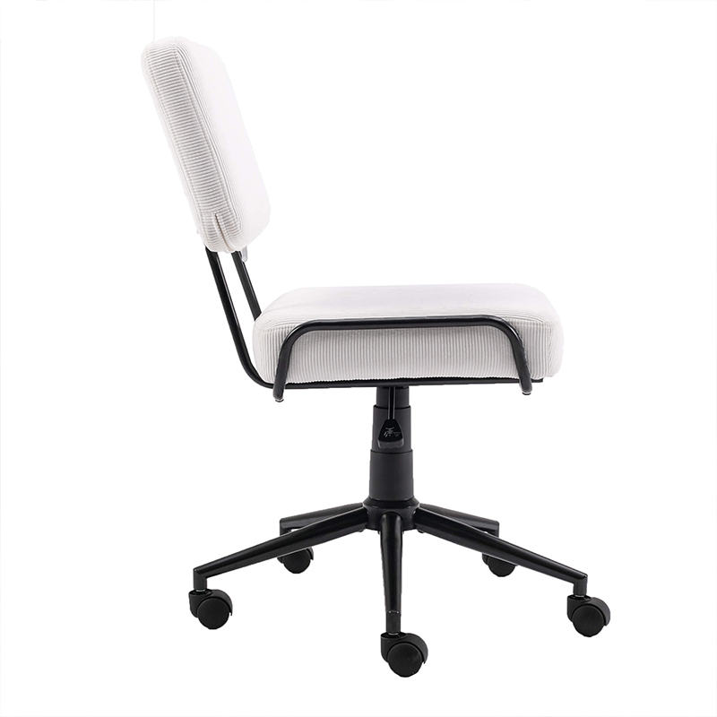 White Upholstered Corduroy Swivel Rolling Chair