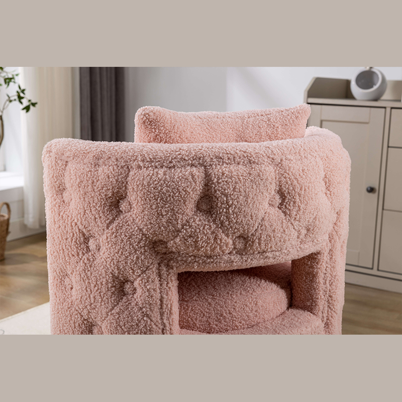 Wide Pink Upholstered Swivel Vanity Stool