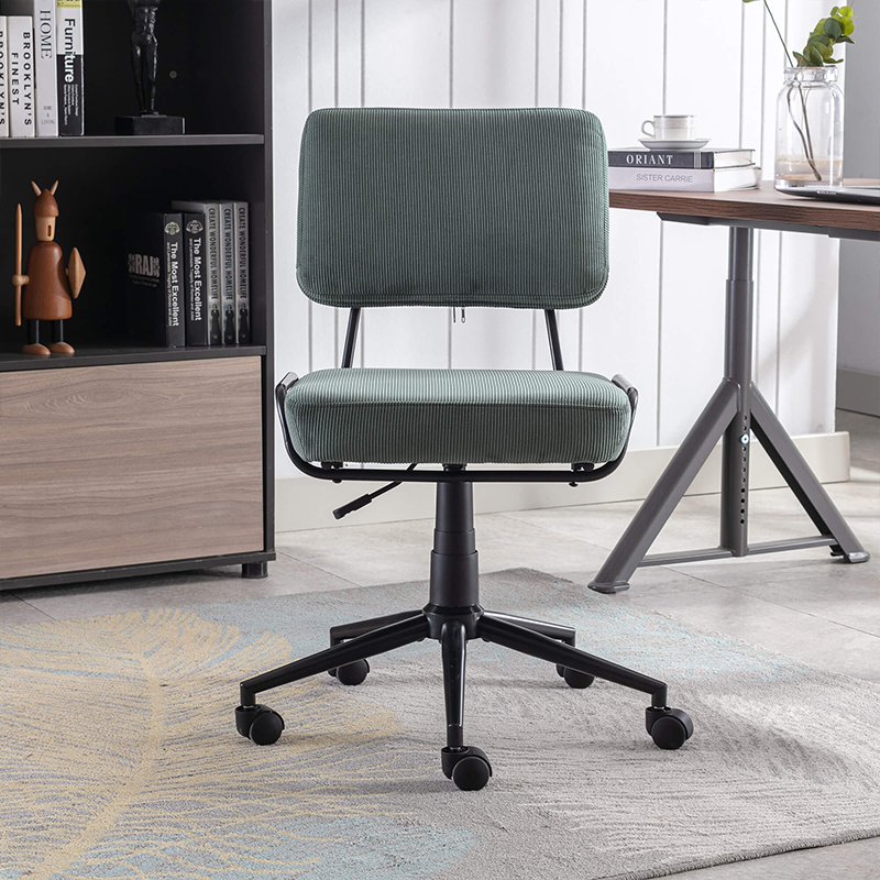 Upholstered Corduroy Armless Swivel Rolling Chair