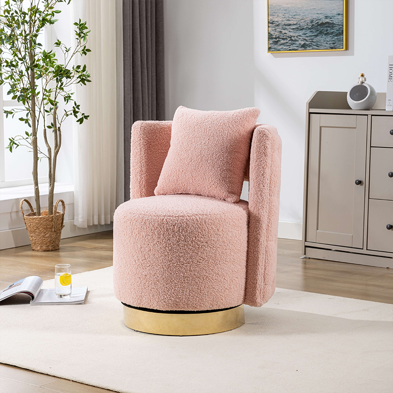 Wide Pink Upholstered Swivel Vanity Stool