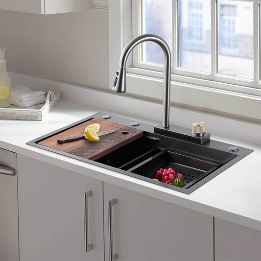 Gunmetal Black Waterfall Kitchen Sink Set