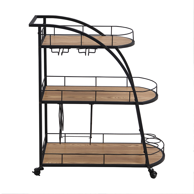 Black Industrial 3-Tier Mobile Bar Cart