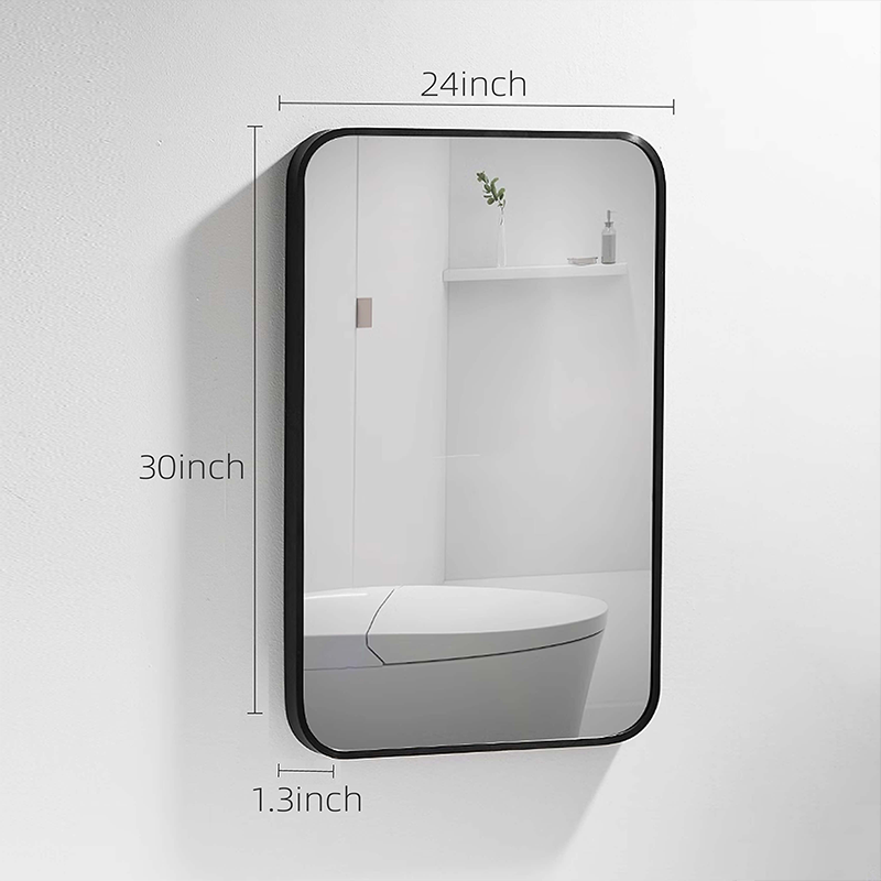 24" Black Aluminum Metal Bathroom Mirror