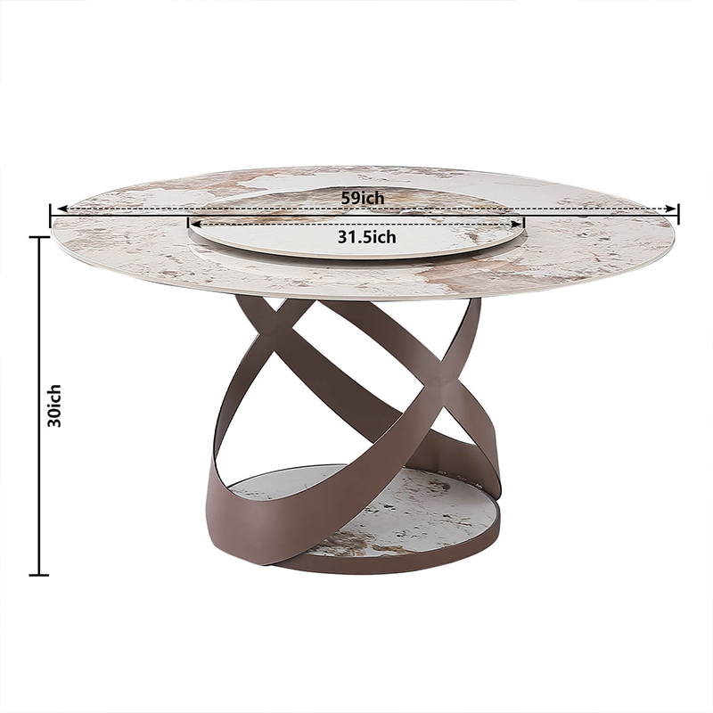 Sintered Stone Metal Pedestal Dining Table