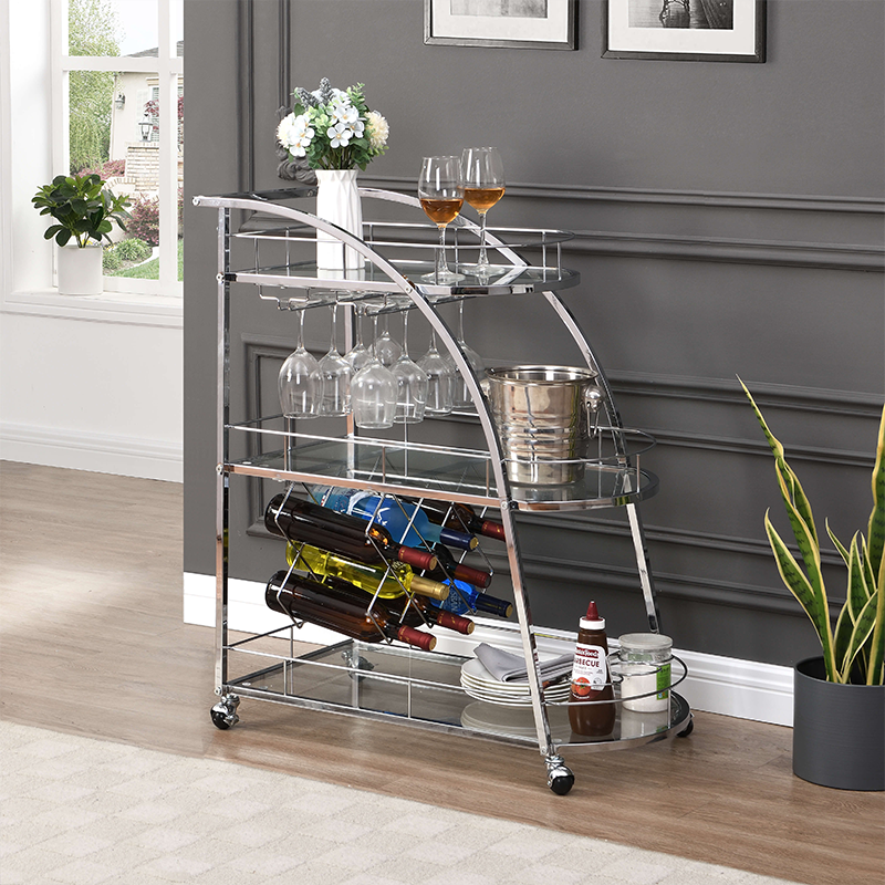 Silver Chrome Finish Mobile Bar Cart