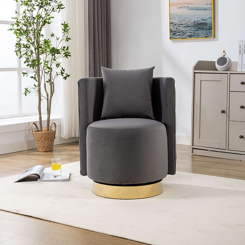 Gray Swivel Upholstered Accent Barrel Chair